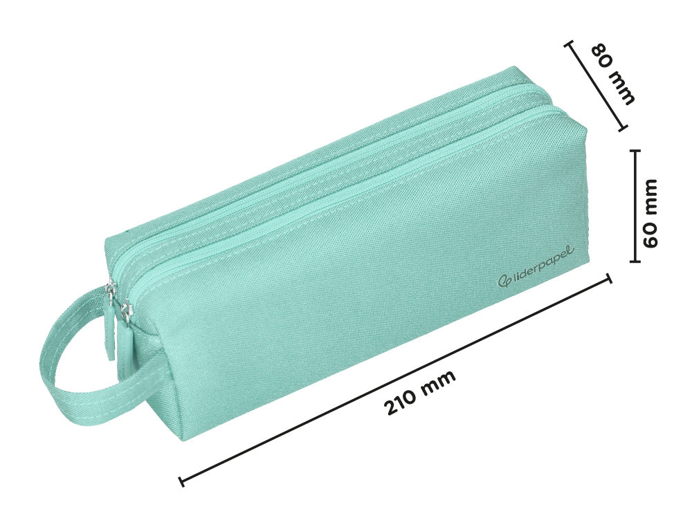 Estuche portatodo liderpapel classic rectangular con asa 2 cremalleras 210 x80mm